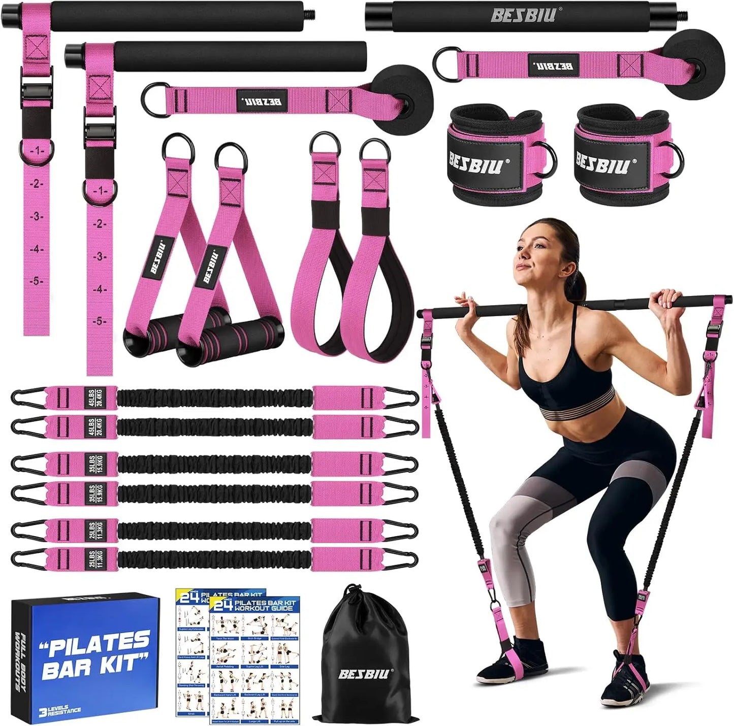 Pilates Bar Kit with 6-Level Resistance (25-90lbs)