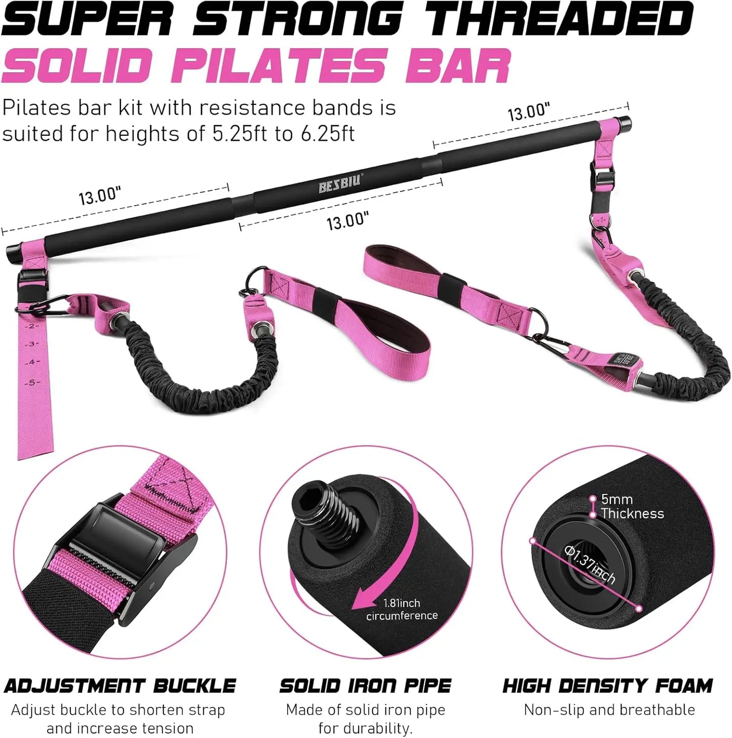 Pilates Bar Kit with 6-Level Resistance (25-90lbs)